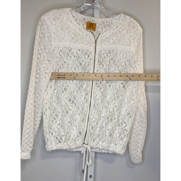 Ruby Rd. Women’s 10 White Lace Zip Jacket Sheer Long Sleeve Drawstring Hem Boho - Picture 8 of 11